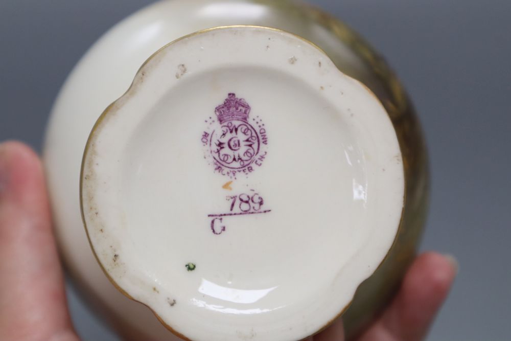 A Royal Worcester vase painted with Highland cattle by John Stinton (later lid and cut down), height 14cm